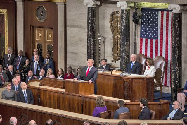 US President Donald Trump arrives to deliver the State of the Union address at the US Capitol in Washington, DC, on Tuesday (AFP photo)