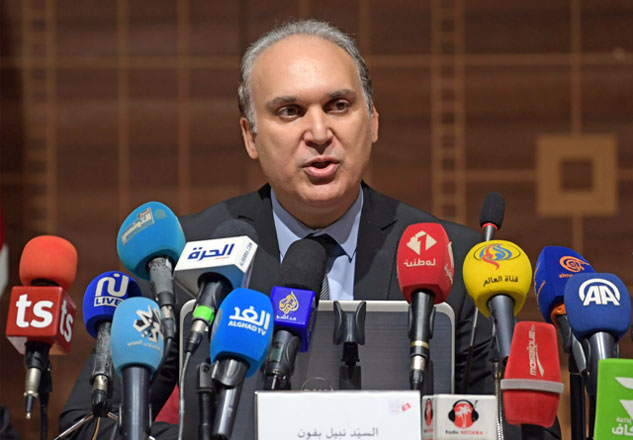 Nabil Baffoun, head of Tunisia’s Independent High Authority for Elections, speaks during a press conference announcing the calendar for early presidential elections, in the capital Tunis, on Tuesday (AFP photo)