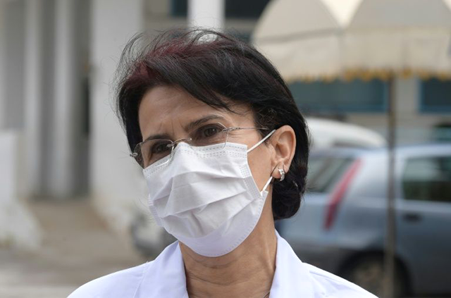 Jalila Ben Khelil speaks to AFP at Ariana Mami hospital where coronavirus patients are being treated in Ariana near the Tunisian capital Tunis (AFP photo)