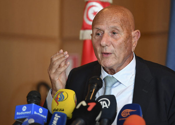 Tunisian politician Ahmed Najib Chebbi speaks during a press conference in the capital Tunis to announce the launch of the establishment of the ‘National Salvation Front’, on Tuesday (AFP photo)