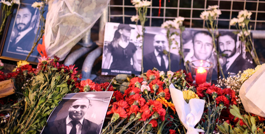 Photos of Istanbul nightclub terror attack’s victims are placed at site in Istanbul, Turkey, on Monday. An armed terrorist attack killed at least 39 people and injured 69 — four of them critically — at an Istanbul nightclub during the new year celebrations in the early hours of Sunday (Anadolu photo)