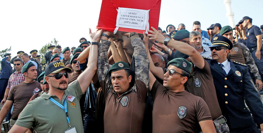 Turkish special forces police officers carry the coffin of a fellow officer who was killed in the thwarted coup in Ankara, Turkey, on Wednesday (Reuters photo)