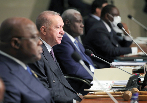 This handout photo released on Saturday by the Turkish Presidential Office shows Turkish President Recep Tayyip Erdogan (centre) making a speech as he attends the official opening session of the 3rd Turkey-Africa Partnership Summit in Istanbul (AFP photo)