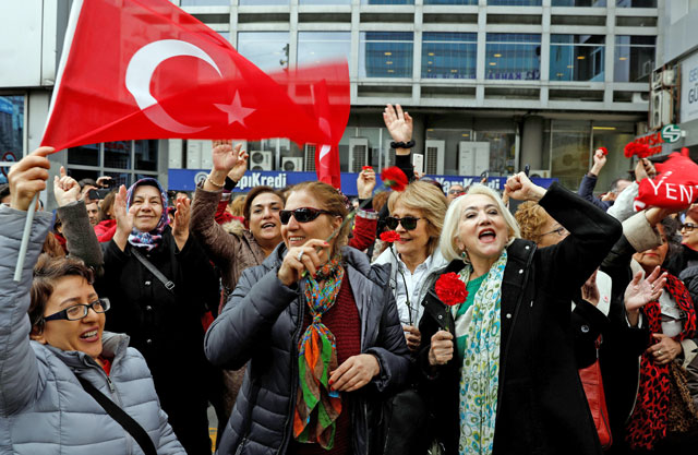 Supporters of Republican People's Party celebrate on a main square in Ankara, Turkey, on Monday (Reuters photo)