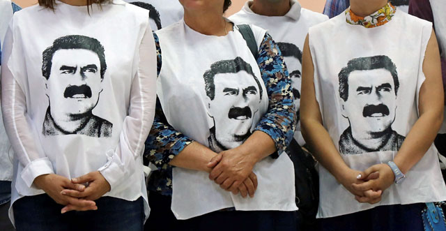 Pro-Kurdish politicians wearing t-shirts featuring Abdullah Ocalan gather to start a hunger strike to demand the right to visit the jailed PKK militant leader Ocalan in Diyarbakir, Turkey, on September 5, 2016 (Reuters photo)