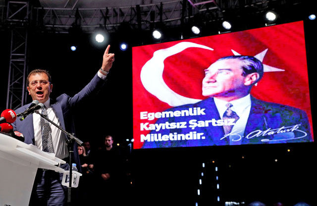 Ekrem Imamoglu of the main opposition Republican People’s Party, who was elected mayor after the March 31 elections, addresses his supporters after the High Election Board decided to rerun the mayoral election in Istanbul, Turkey, on May 6 (Reuters photo)