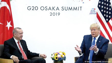Turkish President Recep Tayyip Erdogan and US President Donald Trump at the G-20 summit in Osaka, Japan (AFP photo)