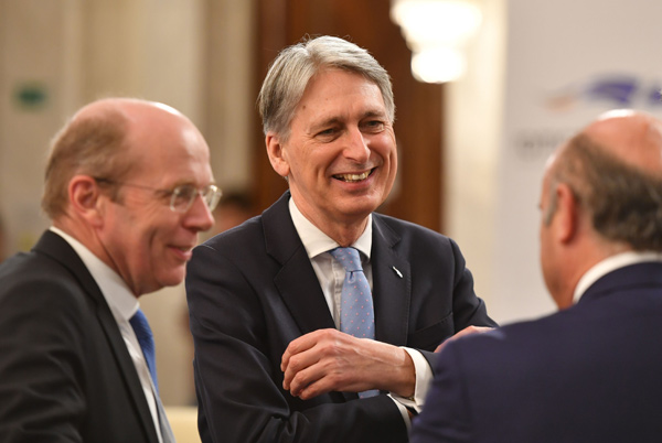 UK's Philip Hammond arrives at the informal meeting at the Palace of the Parliament in Bucharest on Saturday  (AFP photo)