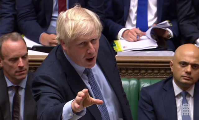 A video grab from footage broadcast by the UK Parliament's Parliamentary Recording Unit  shows Britain's Prime Minister Boris Johnson speaking during his first Prime Ministers Questions session in the House of Commons in London on Wednesday (AFP photo)