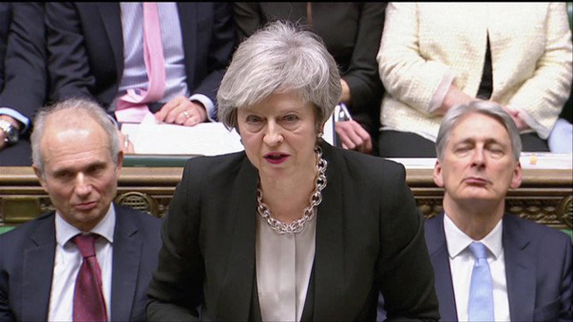 Britain’s Prime Minister Theresa May speaks during a debate on her Brexit ‘plan B’ in Parliament, in London, Britain, on Tuesday (Reuters photo)