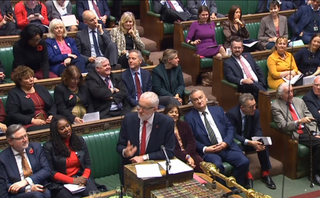 A video grab from footage broadcast by the UK Parliament's Parliamentary Recording Unit shows Britain's main opposition Labour Party leader Jeremy Corbyn speaking in the House of Commons in London on Tuesday (AFP photo)