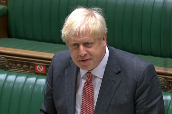A video grab from footage broadcast by the UK Parliament's Parliamentary Recording Unit (PRU) shows Britain's Prime Minister Boris Johnson speaking as he opens the debate into the government's proposed Internal Markets Bill, in the House of Commons in London, on Monday (AFP photo)