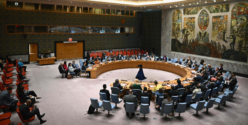 View of the UN Security Council as they meet on the situation in the Middle East, including the Palestinian question at the United Nations headquarters on September 16, 2024 in New York City (AFP photo)