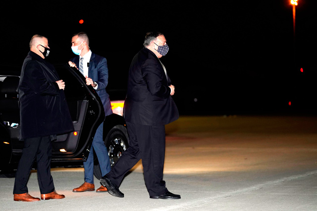 Secretary of State Mike Pompeo arrives to board a plane at Andrews Air Force Base, Maryland, on Friday (AFP photo)