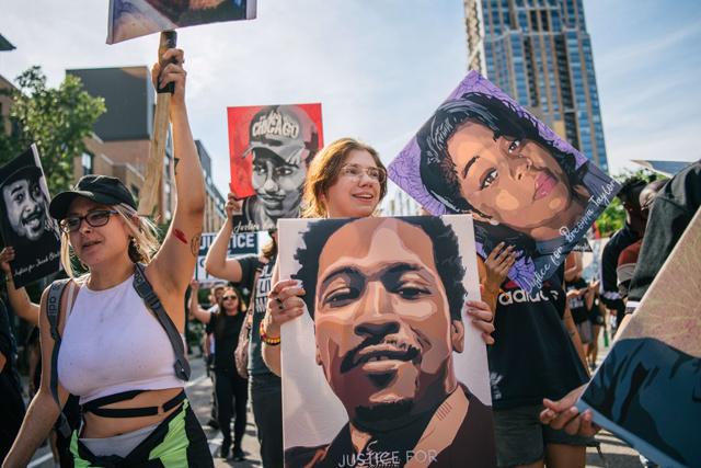   People celebrate the sentencing of former Minneapolis police officer Derek Chauvin on Friday in Minneapolis, Minnesota (AFP photo)