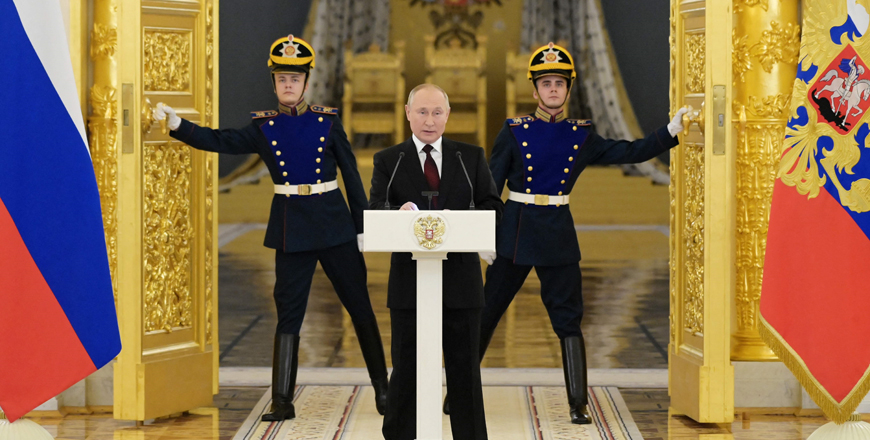 Russian President Vladimir Putin delivers a speech during a ceremony to receive credentials from newly-appointed foreign ambassadors at the Kremlin's Alexander Hall in Moscow on Wednesday (AFP photo)