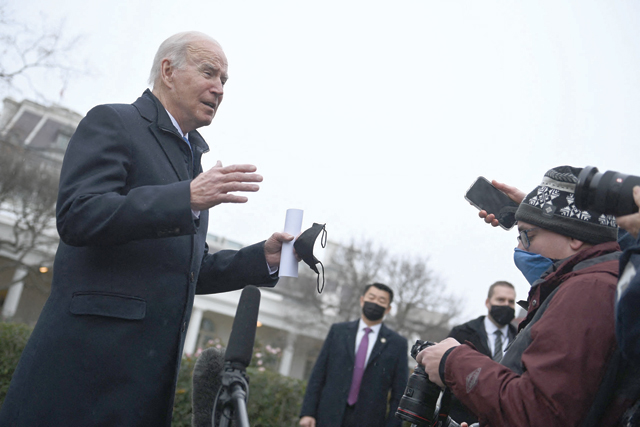US President Joe Biden speaks to the press as he departs the White House in Washington, DC, on Wednesday (AFP photo)
