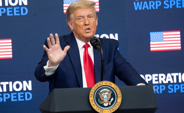 In this file photo taken on December 8, 2020, US President Donald Trump speaks during the Operation Warp Speed Vaccine Summit in the Eisenhower Executive Office Building in Washington, DC (AFP photo)