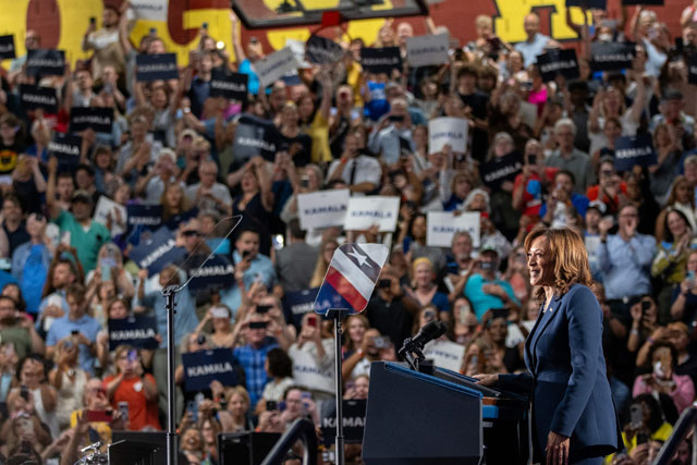 Democratic presidential candidate, US Vice President Kamala Harris speaks to supporters during a campaign rally at West Allis Central High School on Tuesday in West Allis, Wisconsin (AFP photo)