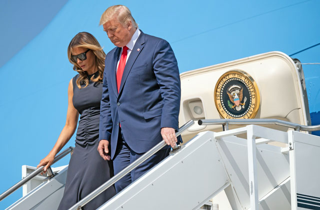 US President Donald Trump, with US First Lady Melania Trump, arrives at Wright-Patterson Air Force Base in Ohio, on Wednesday (AFP photo)