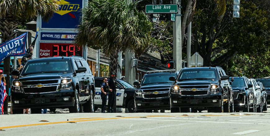 Former US president Donald Trump travels in the motorcade en route to Palm Beach International Airport in West Palm Beach, Florida, on Monday (AFP photo)