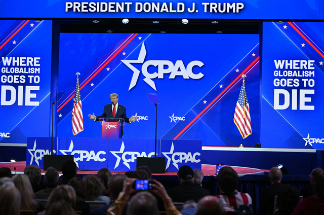 Former US president and 2024 presidential hopeful Donald Trump speaks during the annual Conservative Political Action Conference meeting on Saturday (AFP photo)