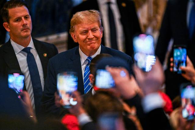 Former US president and 2024 presidential hopeful Donald Trump attends a Super Tuesday election night watch party at Mar-a-Lago Club in Palm Beach, Florida, on Tuesday (AFP photo)
