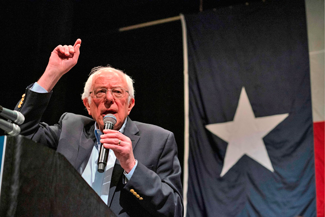 In this file photo taken on Friday, Democratic presidential hopeful Vermont Senator Bernie Sanders gestures as he speaks during a rally at the Abraham Chavez Theatre in El Paso, Texas (AFP photo)