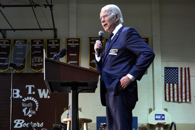 Democratic presidential candidate former vice president Joe Biden speaks during a campaign event at Booker T. Washington High School on Sunday in Norfolk, Virginia (AFP photo)
