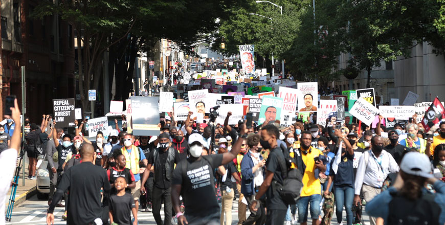 People gather for a civil rights National Association for the Advancement of Coloured People  protest on Monday in Atlanta, Georgia (AFP photo)
