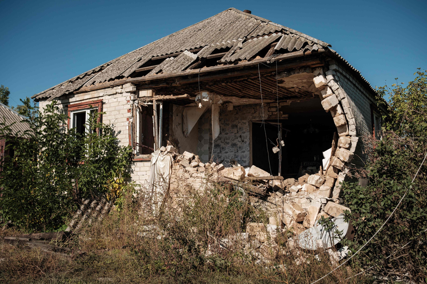 Destroyed house of the local resident Vera Schetynkyna is seen in the recently retaken town of Yampil, near Lyman, in Donetsk region on Thursday (AFP photo)
