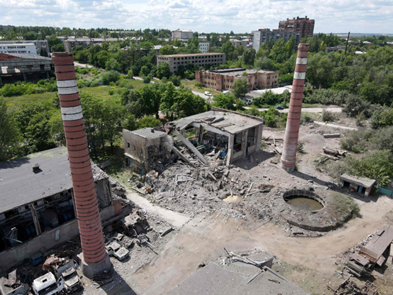 A photo shows destruction of a heating system plant after a Russian missile attack in Kostyantynivka, Donetsk region, on Friday (AFP photo)