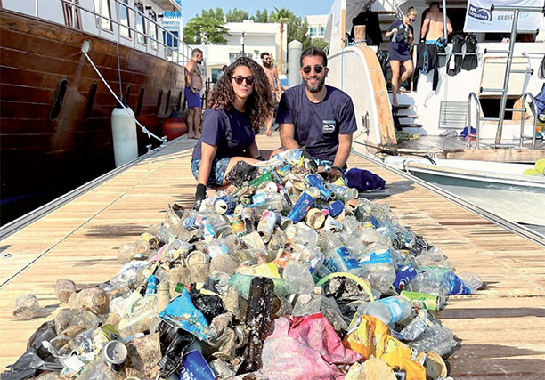 Beisan Al Sharif and Seif Al Madanat, cofounders of ProjectSea, pose for photo after a clean-up campaign in Aqaba (Photo courtesy of ProjectSea Instagram page)