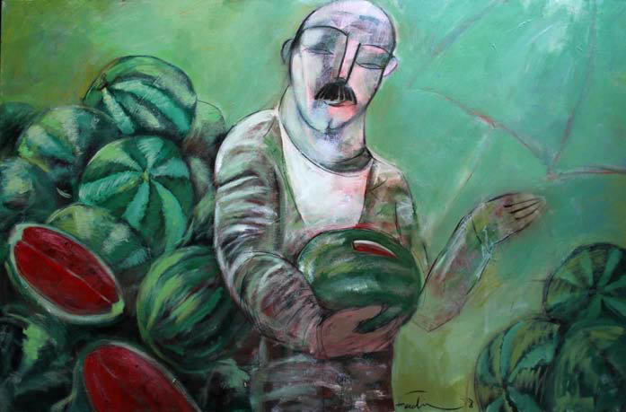 Works by Fadi Daoud’s ‘Nostalgia’ exhibition on display at Wadi Finan Art Gallery until July 7 (Photo courtesy of Wadi Finan Art Gallery)