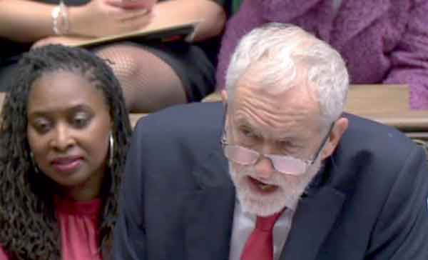 Britain’s opposition leader Jeremy Corbyn stands and speaks as he moves a motion of ‘No Confidence’ against the government, in the House of Commons in London, on Wednesday (AFP photo)