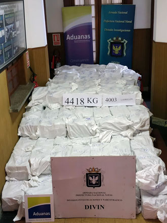 This handout photo released by Uruguay's Navy showing 4418kg of cocaine seized at Montevideo's port on Friday (AFP photo)