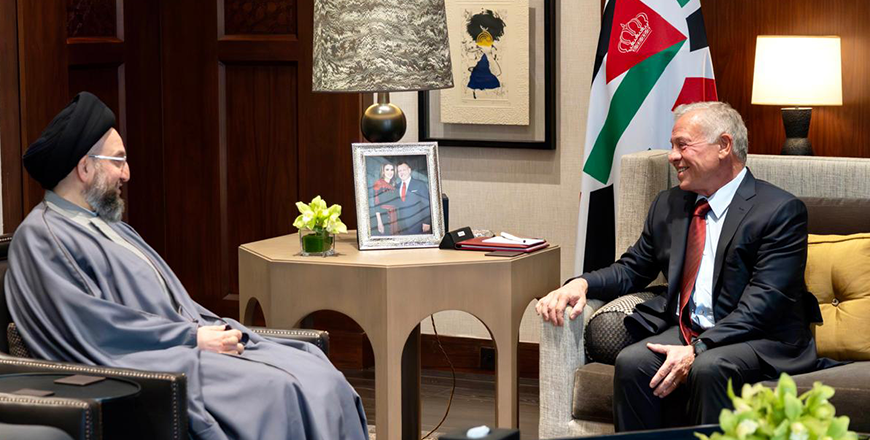 His Majesty King Abdullah received head of the Hikma National Movement in Iraq, Ammar Al Hakim, at Al Husseiniya Palace. His Majesty affirmed the deep-rooted ties between Jordan and Iraq, and discussed opportunities to expand cooperation and coordination in areas of mutual interest, and to ensure regional stability   (Photo courtesy of Royal Court)