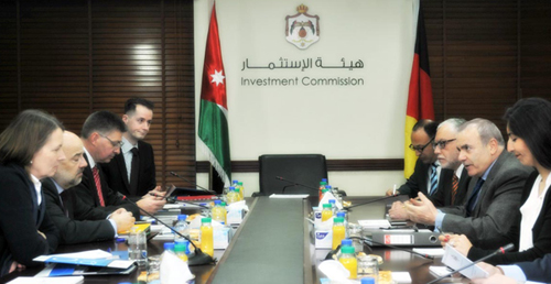 Jordan Investment Commission President Thabet Al Wir (2nd right) speaks during a meeting with a German delegation on Monday (Petra photo)