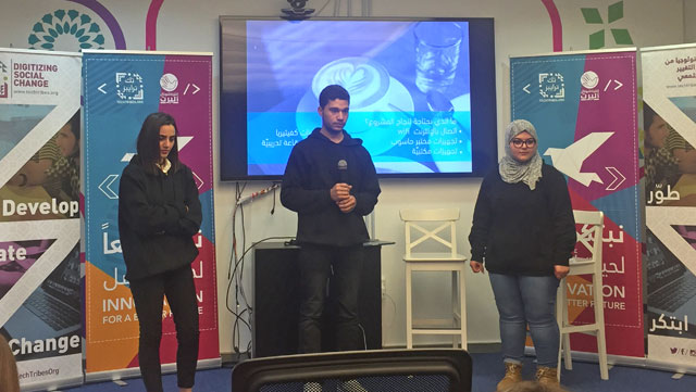 Participants attend a pitching event as part of a tech-based initiative implemented by Tech Tribes and the UK-based International Alert in Amman on Thursday (Photo by Dana Al Emam)