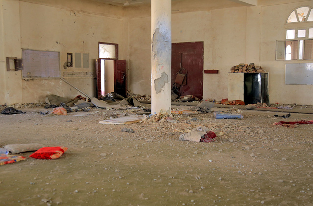 A photo shows a heavily damaged mosque in Yemen’s northern strategic city of Marib on Monday (AFP photo)