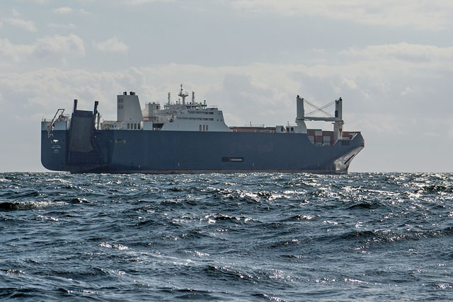 This photo taken on Thursday off the northern port of Le Havre shows Saudi cargo ship Bahri Yanbu waiting to enter the port of Le Havre (AFP photo)