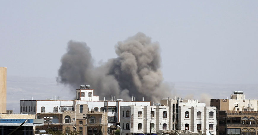 Smoke rises from the site of a Saudi-led air strike on Al Dailami Air Base in Yemen’s capital Sanaa on Tuesday (Reuters photo by Khaled Abdullah)