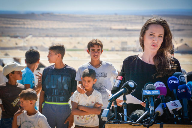 UNHCR Special Envoy Angelina Jolie Pitt visits the Azraq Refugee Camp, 100km east of Amman, on Friday (Photo by Amjad Ghsoun)