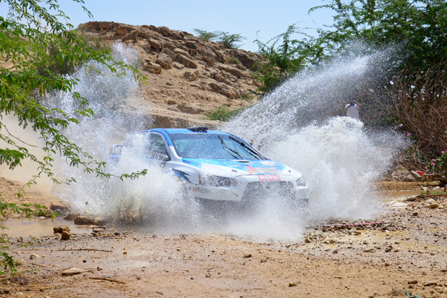 Jordanian driver Khaled Juma making a splash at the 2017 Jordan Rally  (Photo by Amjad Ghsoun)