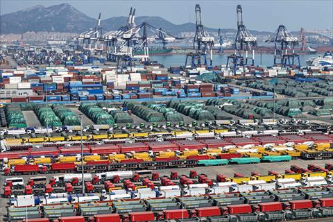 Cars and other vehicles for export are seen at a port in Yantai, in eastern China's Shandong province on April 3, 2025 (AFP photo)