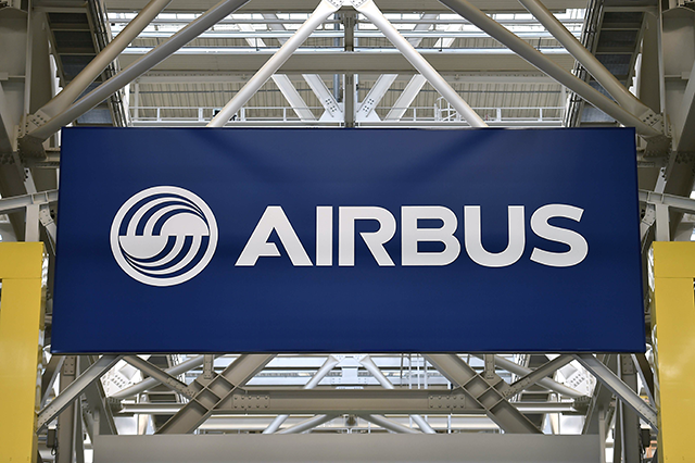 This file photo shows a logo at the Airbus A380 Assembly site at Balgnac,  southern France (AFP photo)