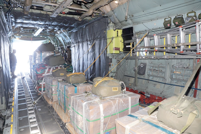 Following Royal directives, the Jordan Armed Forces-Arab Army on Tuesday carries out five joint airdrops of aid to the north of the war-ravaged Gaza Strip (Petra photo)