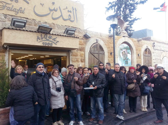 A tour group stops by Al Quds a day after His Majesty King Abdullah paid a surprise visit to the restaurant (Photo courtesy of Al Quds)