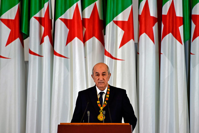 Algerian President Abdelmadjid Tebboune gives an address during the formal swearing-in ceremony in the capital Algiers on Thursday (AFP photo)