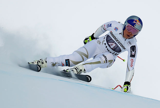 Lindsey Vonn of the US in action during the Alpine Skiing World Cup Women’s Super-G in St Moritz, Switzerland, on Saturday (Reuters photo by Dominic Ebenbichler)
